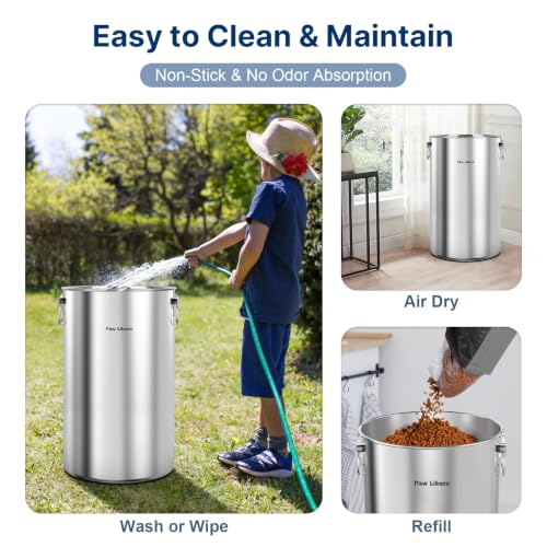 Paw Libero 2PK 35 Lbs Stainless Steel Dog Food Storage Container with Airtight Lid & Ceramic Bone Handle, Large Metal Dog Food Bin for Dogs & Cats, Keep Fresh, Easy to Clean - size: 35 lbs - 2pk
