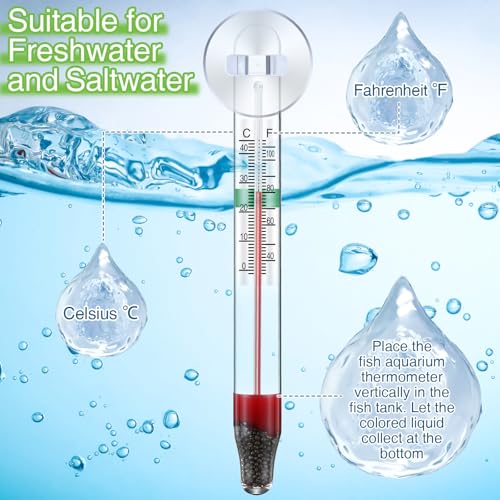 Dreyoo 2 Pack Floating Aquarium Thermometers, 0-43°C/32-110°F | with Suction Cup, Glass Material, Mercury Free Large Standing Thermometer for Freshwater and Saltwater Fish