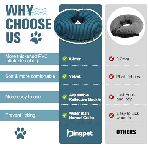 BINGPET Inflatable Dog Cone Collar,Dog Neck Donut Alternative After Surgery | Soft Cone for Large Medium Small Dogs Cats, Recovery E Collar to Stop Licking Pets from Injury, Lightweight Breathable Cotton - color: Navy Blue, size: XL(Neck: 18"-21" | Diamet