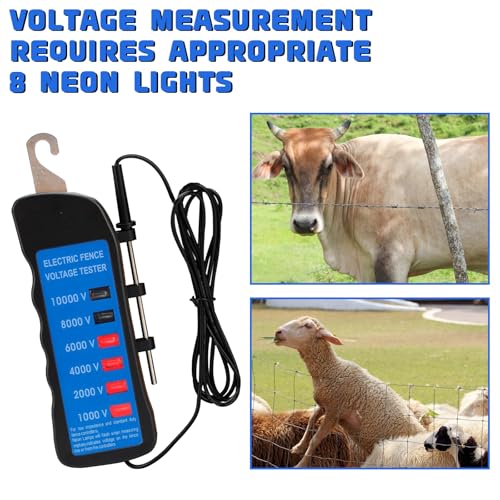 Electric Fence Voltage Tester, 10KV Digital Electric Fence Tester, Handheld Electric Fence Fault Finder, Farms Fault Troubleshooter with 8 Neon Indicator Lights