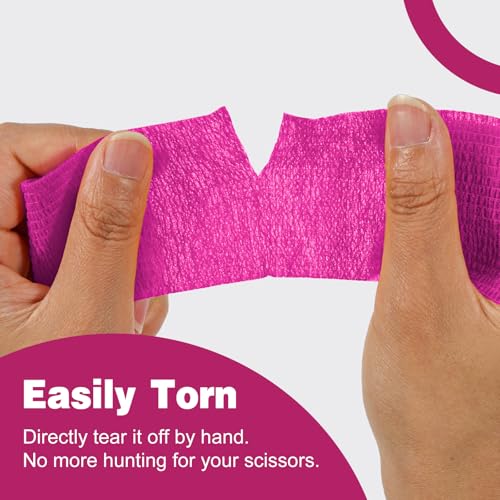AZEN 16 Pack Self Adhesive Bandage Wrap Pink, 2" X 5 Yards Elastic Cohesive Bandage Wrap, Athletic Tape, Vet Wrap, Ankle Tape, Tattoo Grip Tape Wrap (Pink) - color: Pink, size: 2IN - 16Pack