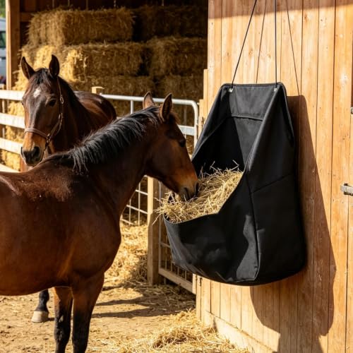 Horse Hay Bag Large Capacity Waterproof Opening Bag with Strap | Goat Hay Feeder for Livestock Grain Cattle Cow Lamb Calf Farm Stall Barn Fence Wall Outdoor