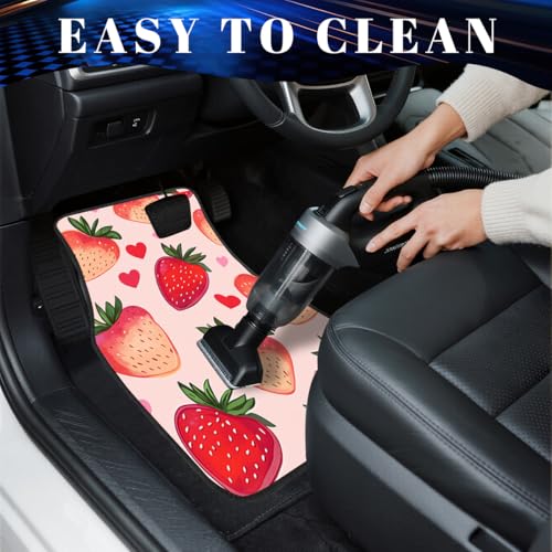 Strawberry Car Floor Mats Cute Pink Heart Sweet Carpet Front Rear Carpets Mat Decorative Car Floor Carpets Non-Slip Auto Car Accessories Universal Fit Car Accessories for Truck - color: Strawberry