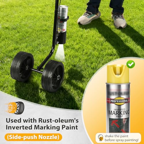 CAROD Marking Paint Wand, Dual-Wheel Line Marking Wand Sprayer Compatible with Inverted Marking Paint, Side Push Marking Stick for Ground Sport Field Parking Lot Spray Applicator (Black)