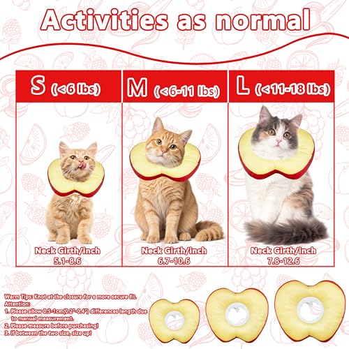 Cat Cone Collar Soft, Adjustable Cat Recovery Cone (Apple, L) | Stop Licking, Cute Kitten Donut Collar After Surgery, Elizabethan Collars for Kittens, Lightweight Cats Neck Cones - color: Apple, size: Large