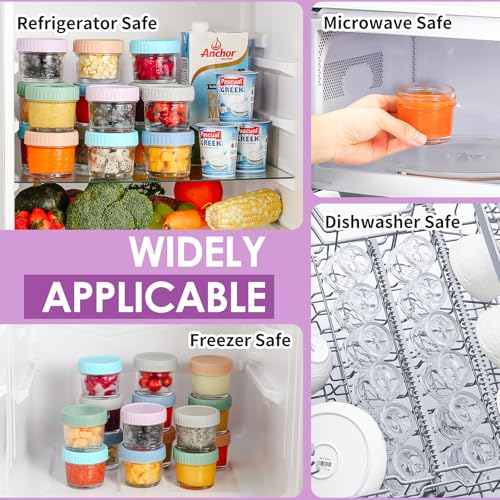 12 pcs Baby Food Storage Containers 4 Oz Small Glass Jars with Lids | Leak-proof Seal, Stable Stacking, Easy to Mark, Clear graduations Make Measuring User-friendly, BPA Free Reusable