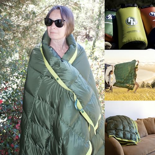 Down Camping Blanket 650 Fill Power - Ultralight Backpacking Quilt (1lb 6oz) Warm & Water-Resistant 20D Nylon Shell for Outdoors, Camping, Hiking, Travel, & Stadium - Packable - color: Forest Green
