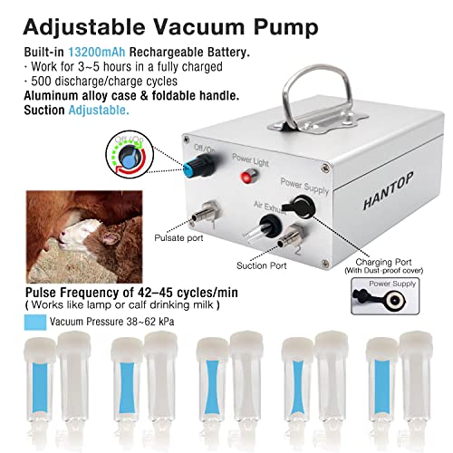 6L Goat Milking Machine, Hantop Rechargeable Pulsation Pump Milker (Pro) | Portable Battery Pump, Pulsation System, Speed Adjustable, Auto Stop, SUS304 Stainless Steel Bucket, Food-grade material - color: for Goat, size: Battery Milker 6L
