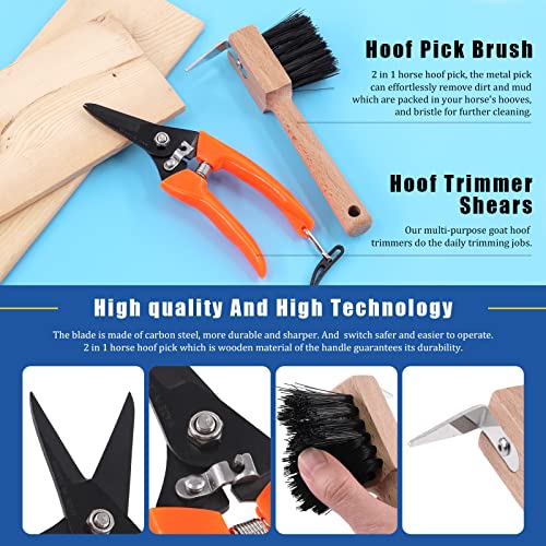Glarks 5Pcs Professional Farrier Tool Kit, Hoof Nippers Hoof Rasp Hoof Trimming Shears Hoof Brush with Storage Bag Kit, Rasp Hoof Cutter Equestrian Supplies Set for Horses Donkeys Goats Pigs