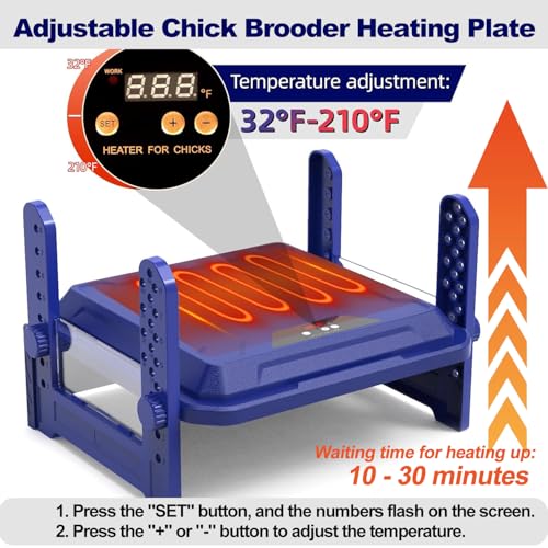 Chick Brooder Heating Plate with Adjustable Temperature, 12"x12" Chicken Brooder Heater for Baby Chicks, Ducklings, Safer Alternative to Heat Lamps, Adjustable Height, 65W Brooder Plate(Blue) - size: 12"x12"