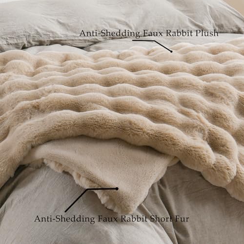 BENVWE Faux Fur Throw Blanket for Couch - Thickened Fluffy Soft Bubble Blanket for Living Room Home Decor - Fathers Day Birthday Gifts for Women Men, Beige, 50" x 60", 1300GSM - color: Beige, size: Throw(50" x 60")