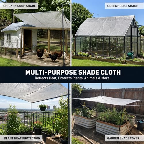 10x15 FT 80% Aluminet Shade Cloth, Reflective Tarp, Heat Blocking Mesh | Reflective tarp mesh blocks heat and UV rays while allowing airflow for cooler cars, greenhouses, patios, and outdoor spaces - size: 10x15 FT