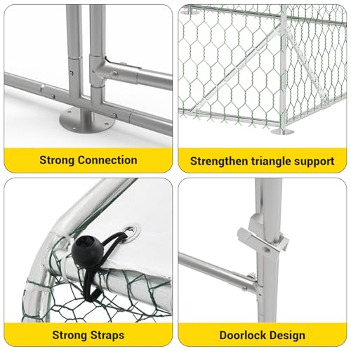 GarveeLife Large Metal Chicken Coop, Metal Chicken Run with Reinforced Triangle Support & Double Doors, Outdoor Walk-in Poultry Cage for Yard, 9.8x13.1x6.5 FT - size: 9.8' x 13.1' x 6.6'