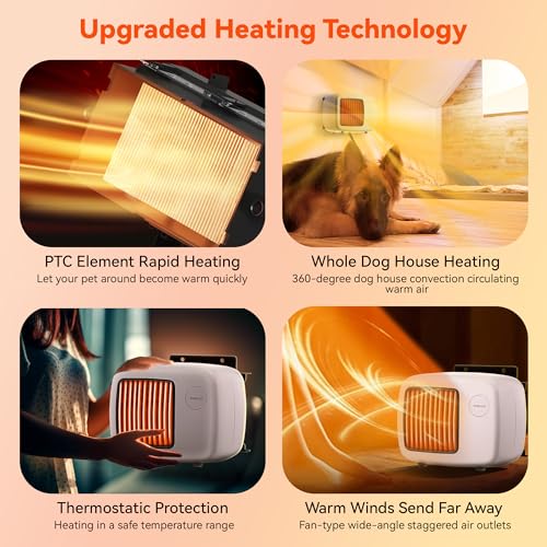 Dreyoo 600/300W Dog House Heater with Thermostat, Pet Heater with 6FT Anti Chew Cord and Safe Overheat Protection, 2 Heating Mode Pet Warmer for Dogs Chicken Coops Rabbits(White,1 Pcs)