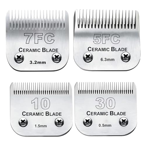 Dog Grooming Blades Compatible with Andis Clipper/Oster A5/Wahl KM Series | Dog Clipper Blade,Ceramic Blade & Stainless Steel Blade Size:#10+30+7FC+5FC,Silver,3 Count - color: 1pc 3-3/4fc: 1/2" (13 Mm)