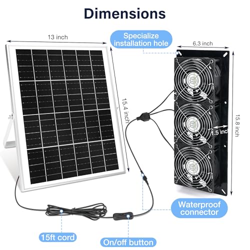 Fanspex Solar 3 Fan Kit Waterproofed for Chicken Coop, Greenhouse & Shed | High Velocity Solar Powered Fans for Outdoor Intake or Exhaust Air - size: 3 Fan Kit