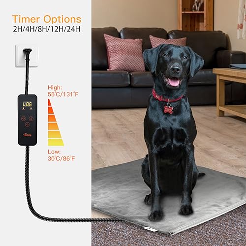 Toozey Small Pet Heating Pad, 6 Adjustable Temperature Dog Cat Heating Pad with Timer, Waterproof Heated Cat Bed with Chew Resistant Cord, Indoor Electric Pet Heated Mat 18x16in | 18 x 16 In, 6 Heat Settings, 4-24H Timer, Waterproof Surface, Chew-Resistan