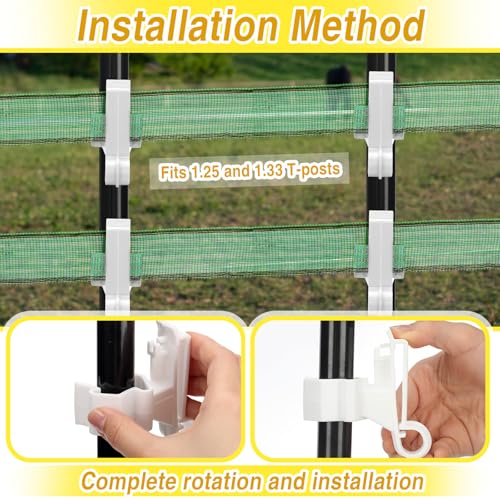100 Pcs T-Post Poly Tape Insulator Large Snap T-Post Holding Electric Fence Insulator for Farm Fence (White) - color: White