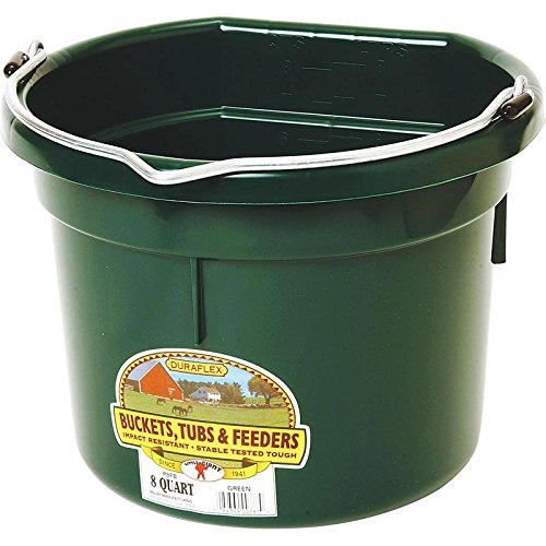 FarmTek Flat-Back Utility Bucket – 8 Quart, Heavy-Duty Polyethylene | Space-Saving Flat-Back Design, Reinforced Wire Carry Bail, Integrated Hanging Notch, Farm & Stable Utility