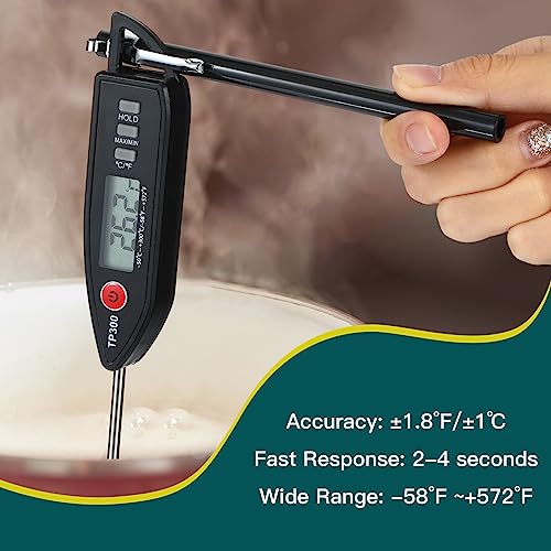 6 Set Digital Food Thermometer Long Probe Instant,Black | Waterproof for Water Liquid Candle, Instant Temperature Read for Kitchen BBQ Grill Candy Meat, Foldable Probe Thermometer - color: Black