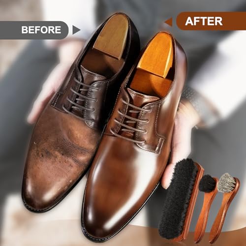 4Pcs Shoe Shine Kit, Horsehair Brush for Cleaning and Polishing | Horse Hair Brush for Leather, Suede Brush for Shoes, Shoe Care Set Cleans and Polishes Leather, Suede and Boots - size: 4PCS