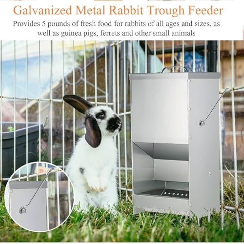 2 Packs Metal Rabbit Feeders for Cages Galvanized Steel Bunny Food Dispenser Automatic Rabbit Feeder for Rabbits Chicken Guinea Pigs Ferrets and Other Small Animals