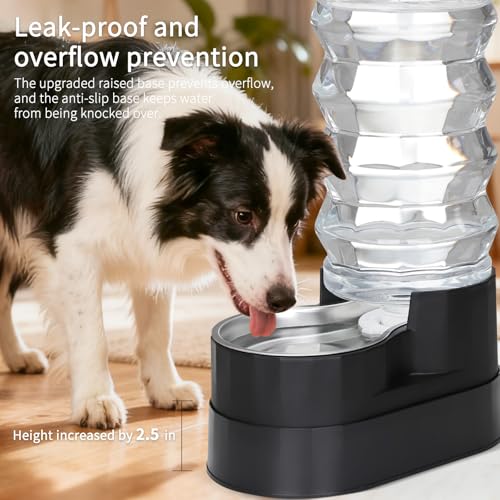 RIZZARI 9L Elevated Dog Water Dispenser: Large Stainless Steel Bowl | Comfortable Elevated Design/Cleaner Drinking Surface/Busy Pet Owner Friendly/Indoor Everyday Use/Easy Daily Maintenance - color: Jet Black, size: 9L