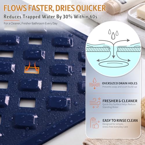 Yimobra Bathtub Mat Non Slip, Shower Mat with Strong Suction Cups & Drain Holes, 28"X16", Anti Slip Bath Tub Mat for Inside Shower, Machine Washable Fast Drying, Bathroom Essentials,Navy Blue - color: Navy Blue, size: 27.5 X 15.5 Inch