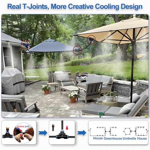 Misters for Outside Patio,Outdoor Water Misting Cooling System,33FT|10M. | Backyard Mist Kit for Garden,Greenhouse,Fan,Deck,Umbrella,Canopy,Pool,Porch.Trampoline Sprinkler Park,BBQ Party Accessories - size: 35FT