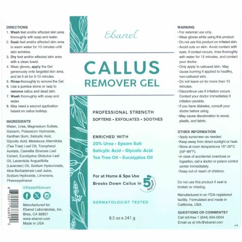 Ebanel Set of Salon Grade Callus Remover for Feet Gel + 40% Urea Foot Cream | Dry Cracked Heel Repair with Salicylic Acid, Epsom Salt, Helps Soften and Smooth Calluses and Rough Skin for Baby-Soft Feet - size: 13.1 Ounce (Pack of 1)