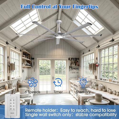 100" HVLS Ceiling Fan with Light/Remote, Large Rooms, Nickel | High-Volume Air Circulation Large Open-Space 24W 3CCT Dimmable LED Aluminum Blades Reversible High Ceiling - color: Sliver, size: 100-inch