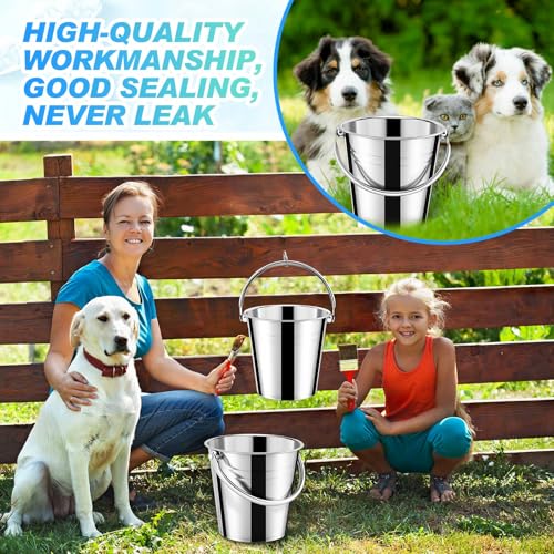 Hicarer 10 Pack 2.1 Quart Stainless Steel Dog Water Buckets, Metal Pails | For Dogs Birds Cats & Livestock, Pets, Kennels, Fences, Gardening, Camping, Handle Design, Heavy Duty, Durable, Easy Clean - size: 2.1 Quart