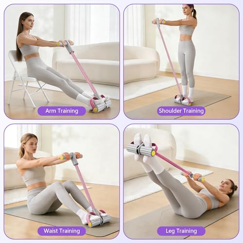 Pedal Resistance Band with Handle, 6-Tube Natural Rubber Exercise Bands | Upgraded Foot Pedal Resistance Bands for Working Out, Multifunction Tension Rope for Abdomen, Waist, Arm, Leg, Pilates - color: Gray & Pink