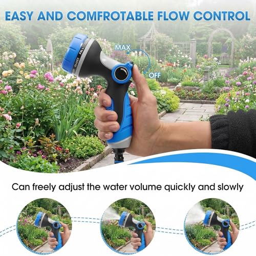 Garden Hose Nozzle Thumb Control with 10 Spray Patterns Water Hose Sprayer | Leak Proof On Off Valve Water Hose Nozzle Sprayer,One Hand Operation,Non-Slip Grip for Plants & Lawn Watering,Car&Pet Washing - color: Blue