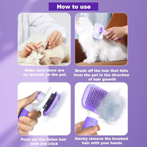 Pet Grooming Brush for Cats & Dogs, Self-Cleaning Undercoat Deshedding & Massage Tool, Purple - color: Purple