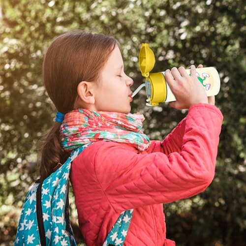 3dRose Sweet Goat Enthusiast 12oz Kids Yellow Bottle – Smiling goat illustration with white and dark markings – Outdoor Adventure, School Day - color: Yellow