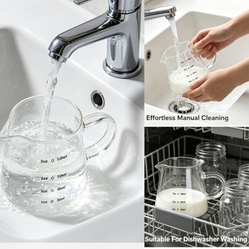 150ml/250ml High Borosilicate Glass Measuring Creamer Pitcher with Scale, Clear Glass Milk Cup for Coffee, Espresso, Milk, Baking and Kitchen