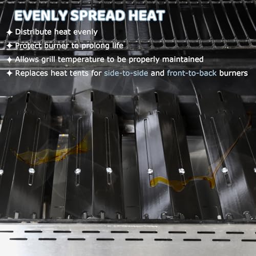 Universal Porcelain Steel Adjustable Grill Heat Plates Heat Tents Heat Shields Grill Burner Cover,Compatible with Charbroil, Nexgrill, Brinkmann, Dyna Glo etc.,Extends from 11.75" up to 21" L,5 Pack - size: Porcelain Enameled 5-Pack