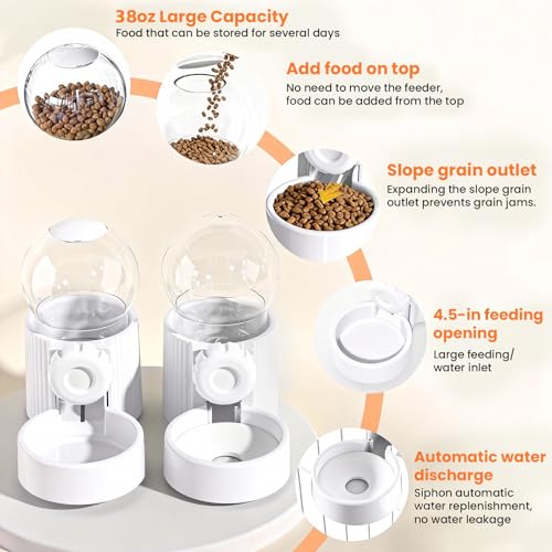 38oz Rabbit Water Dispenser and Feeder Set (White) | Large Hanging Automatic Food Water Dispenser, for Bunny Guinea Pig Chinchilla Ferret Cage Accessories - color: White