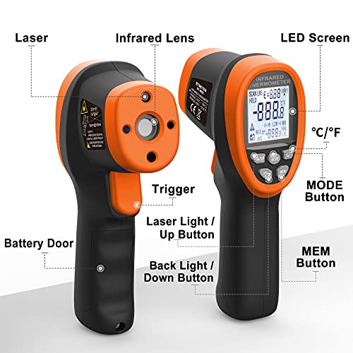 Infrared Thermometer Gun - BTMETER 985C Non Contact 16:1 IR Laser Temperature Gun Digital Instant Read -50℃~800℃(-58℉~1472℉) for Food Cooking Kitchen Grilling HAVC(NOT for Human Temp)