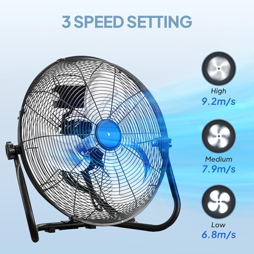 Bonnlo 16-inch Heavy Duty Floor & Wall Mount Fan with Wall-Mounting System, 3-Speed High Velocity Metal Industrial Shop Fan with Adjustable Tilt, Cooling for Garage, Gym, Workshop and Warehouse - size: 16'' (Black)