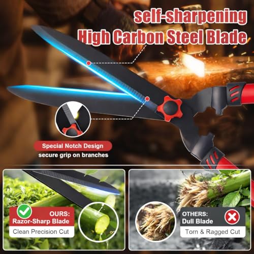 Hedge Clippers Shears Sharp Clean Cuts - Teflon Coated High Carbon Steel Blades,Ergonomic Comfortable Handle,Lightweight 24.8in Hedges Shears for Gardening Yard Effortless Trimming Shaping Shrubs Bush