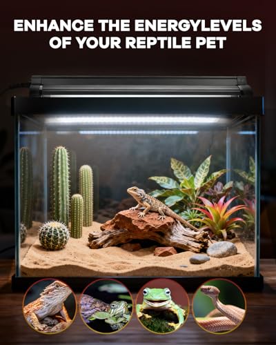 UVB Light for Reptile 24W, T5 UVB Reptile Light Fixture HO Combo Kit with Test Sensor Cards, 22" High Output Reptiles Light Bar UVA UVB Desert Lamp for Turtle Lizard Bearded Dragon Tank - color: 24w-22.4in Black