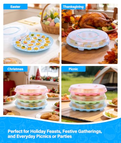 3 Pack Stackable Deviled Egg Container with Lid for Easter, Picnic | Deviled Egg Container with Handle, 66-Slot Egg Carrier Tray for Fridge Storage, Easter, Christmas, Parties, Dishwasher