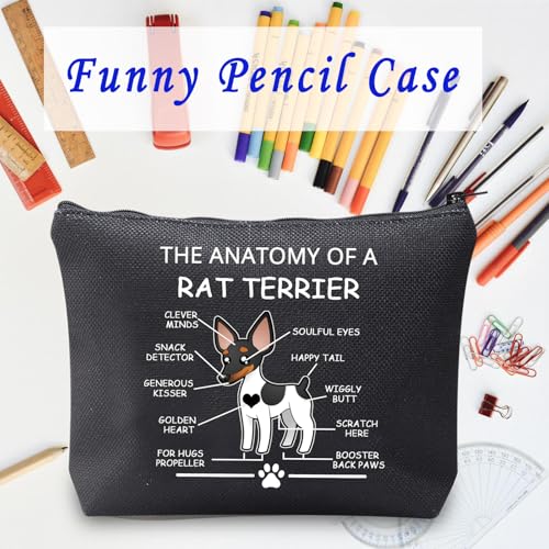 LEVLO Funny Rat Terrier Lovers Gifts: The Anatomy of A Rat Terrier Cosmetic Bags for Veterinary Mom Travel Toiletry (Black) - color: Rat Terrier-Black