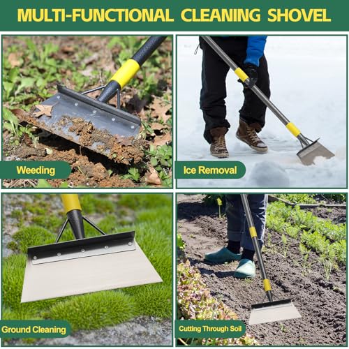 Garden Cleaning Shovel, 76" Adjustable Floor Scraper Long Handle Heavy Duty Tool, Multifunctional Flat Shovel Gardening Tools for Digging, Weeding,Scraping, Ice Remove...