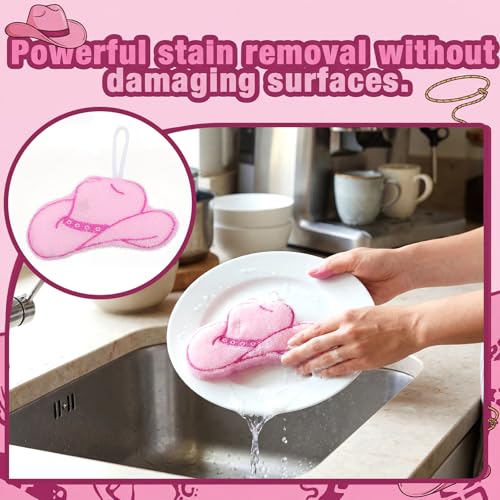 12 Pcs Cowgirl Hat Sponge Dish Scrubber Dual Sided Non Scratch Dish Washing Scrubbers Reusable Household Cleaning Kitchen Tools for Dishwashing Washing Dishes Cookware Tubs Sinks - style: Cowgirl Hat