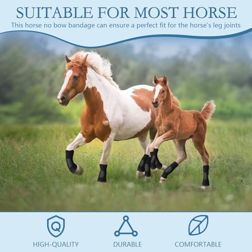 Set of 4 Horse No Bow Bandage 3D Contoured Standing Wrap Bandages Stable Nylon Horse Leg Wraps for Helping Prevent Horse from Tendon Damage and Keep Horses Clean and Safe (Black) - color: Black
