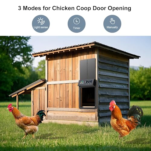 Chicken Coop Door, Automatic Chicken Door with Timer & Light Sensor | Solar Chicken Coop Door with Multiple Modes & USB-C Charging