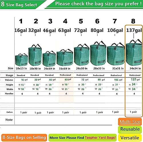 Professional 2-Pack 137 Gallon Lawn Garden Bags Large (D34,H34 inch) Yard Waste Bags with Gardening Gloves, Big Leaf Bag,Yard Debris,Waste Container,Lawn Trash Bin,Grass Clippings,Weeds Bags 4 Handles - size: 1 Count (Pack of 2)